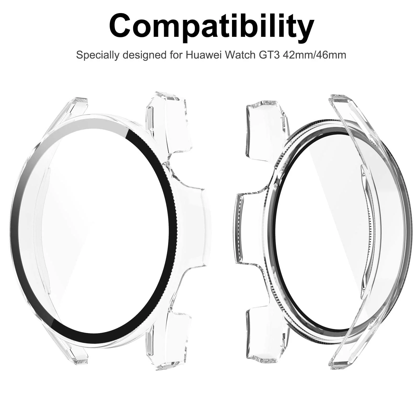 DL3 Mobilak Protective Case Compatible with Huawei Watch GT3 46mm 9H Hardness PC Case Bumper Full Slim Protective Cover with Tempered Glass For Huawei Watch GT 3 46mm - Clear