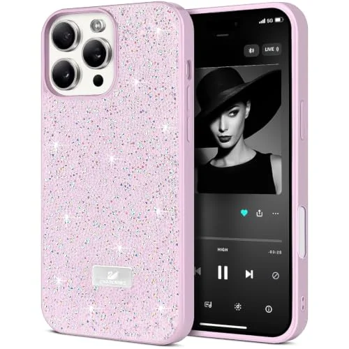 DL3 Mobilak Glitter Protective Case for iPhone 16 Pro Max 6.9-Inch, Supports wireless charging, Shock-absorbing protection, Scratch-resistant surface - Pink2