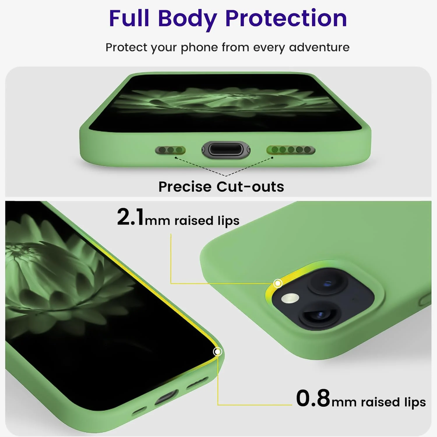 DL3 Mobilak Liquid Silicone Protective Case with Soft Microfiber Lining for iPhone 13 / iPhone 14 - Light Green