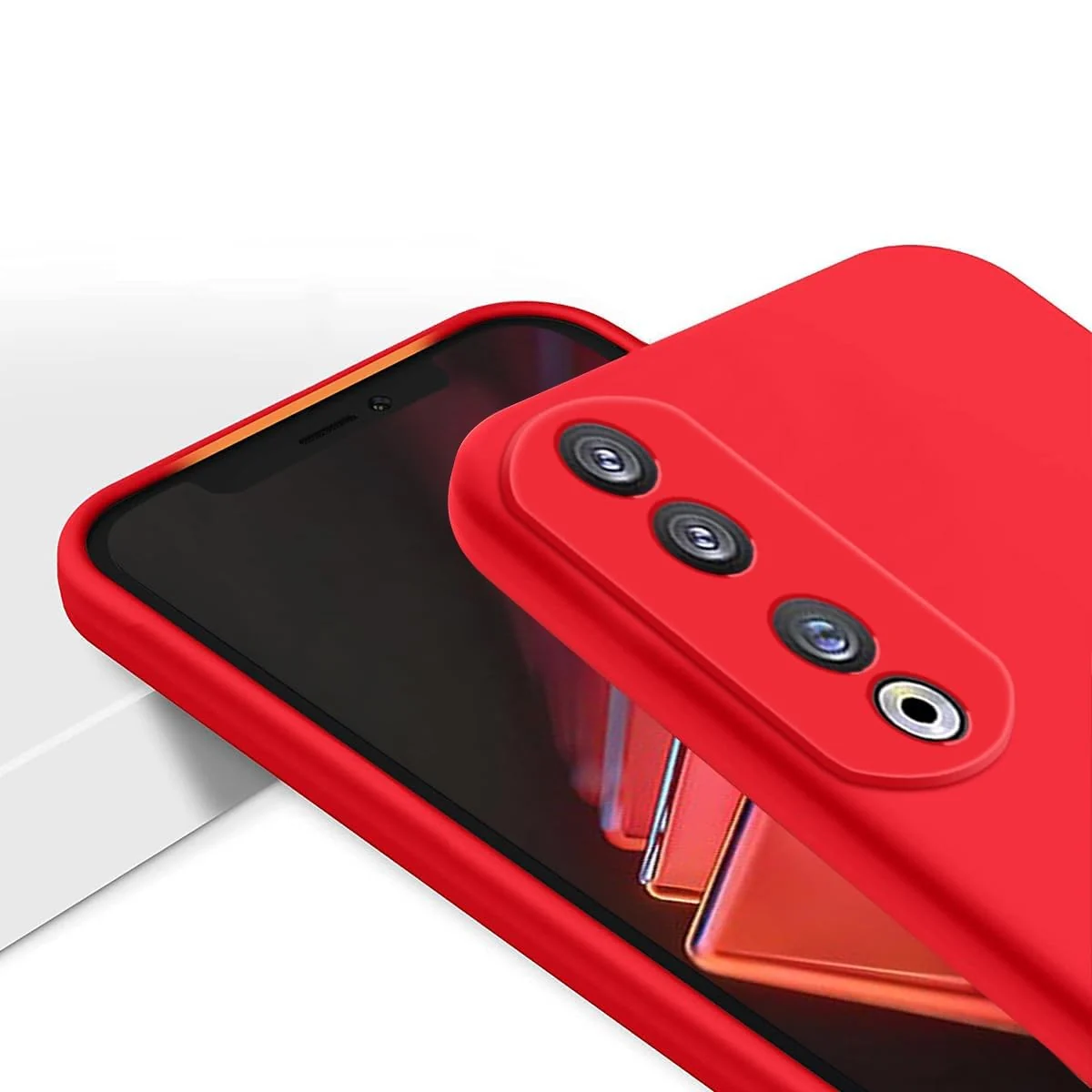 DL3 Mobilak Soft Silicone Protective Case for Honor 90 with Microfiber Lining and Shockproof Design - Red