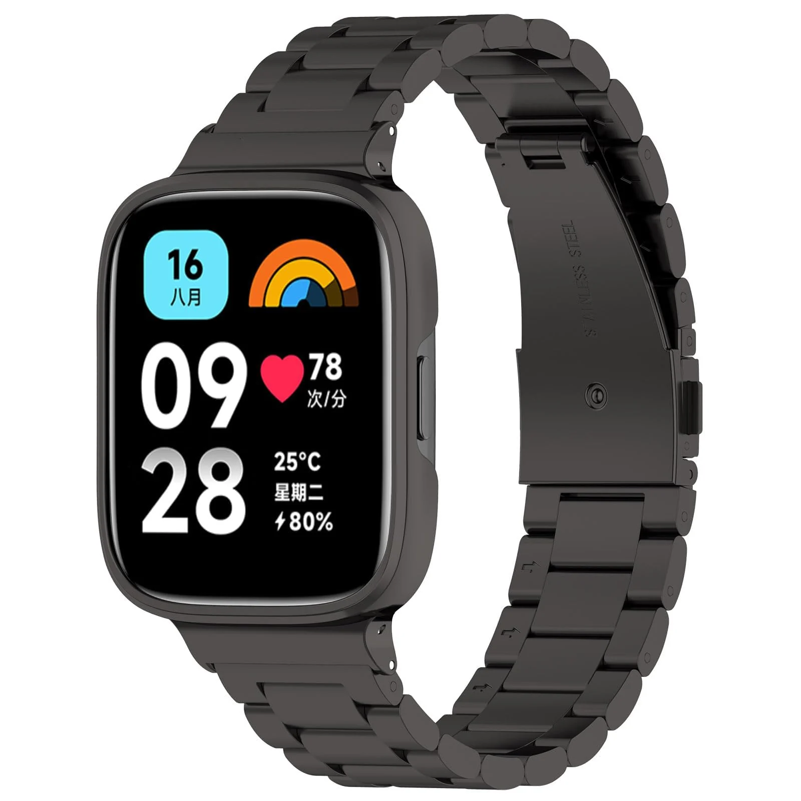 DL3 Mobilak Compatible with Xiaomi Redmi Watch 3 Band With Case, Metal Stainless Steel Bands Adjustable Wristbands Smartwatch Accessories for Redmi Watch3 Strap With Cover for Women Men - Black