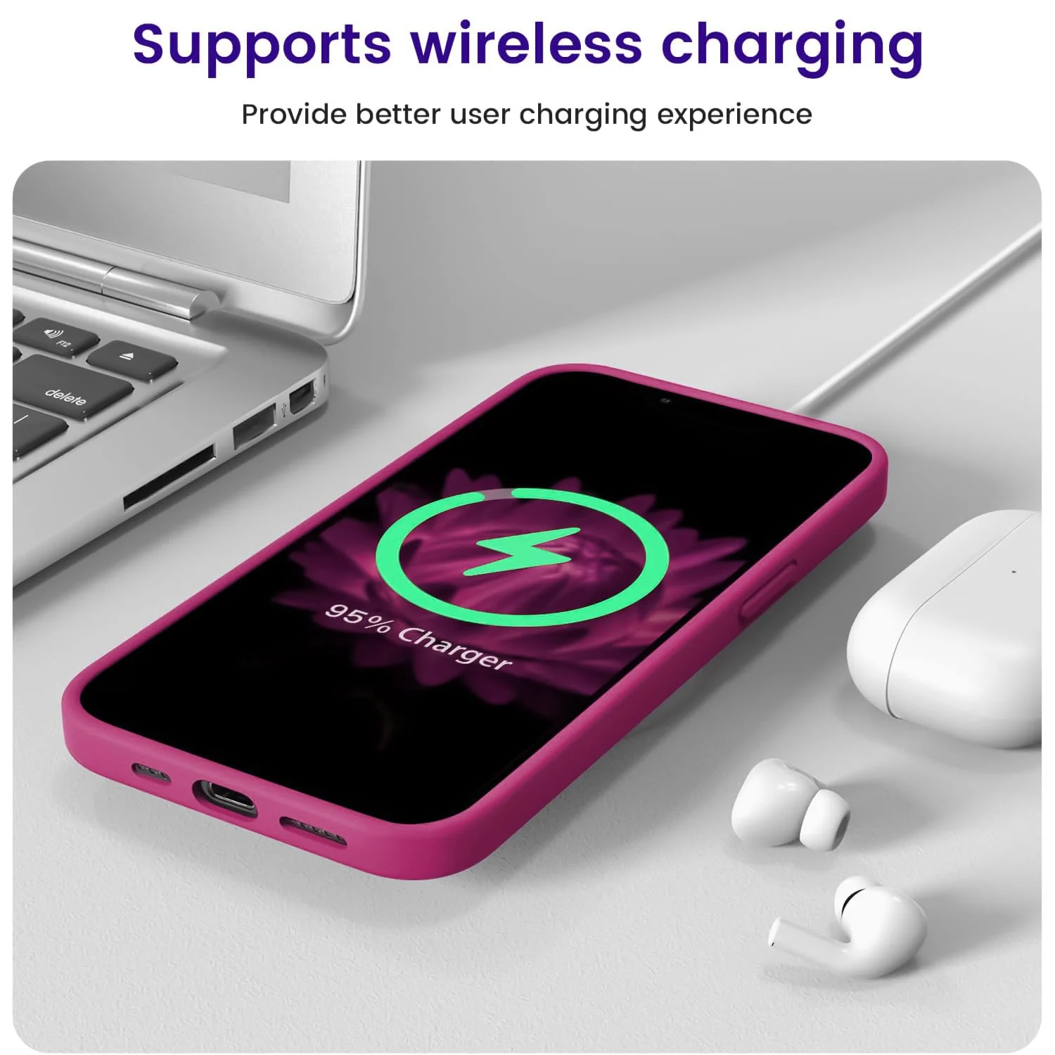 DL3 Mobilak Liquid Silicone Protective Case for iPhone 13 / iPhone 14 with Camera Protection and Microfiber Lining - Fuchsia