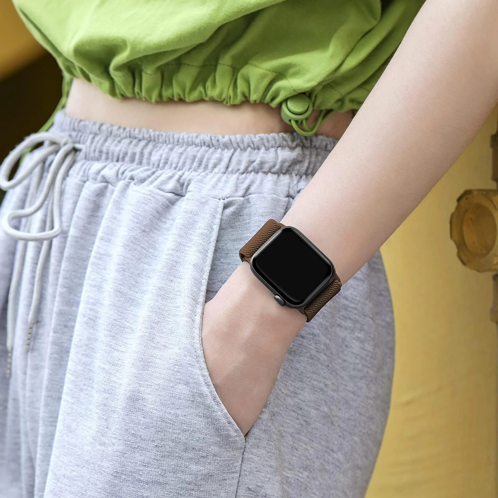 DL3 Mobilak Nylon Solo Loop Straps For Apple Watch Band 49mm 45mm 44mm 42mm 41mm 40mm 38mm, Elastic Wristbands for iwatch Ultra Series 9 8 7 6 5 4 3 2 1 Se (42MM/44MM/45MM/49MM) - Brown