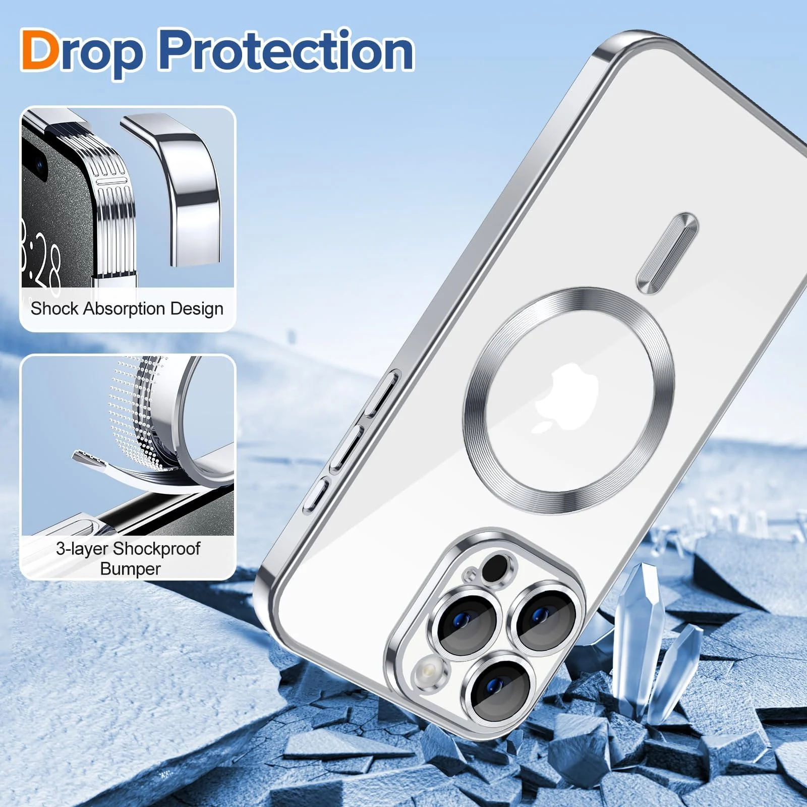 DL3 Mobilak Clear MagSafe-Compatible TPU Case and Camera Lens Protector for iPhone 12 Pro Max - Silver