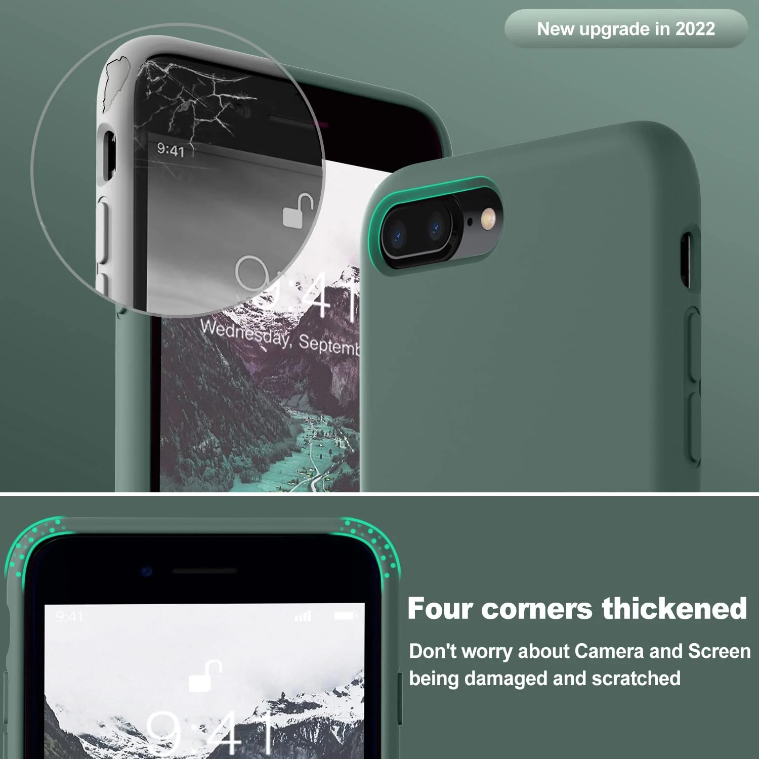 DL3 Mobilak Liquid Silicone Protective Case with Soft Microfiber Lining for iPhone 7 Plus / iPhone 8 Plus - Pine Green