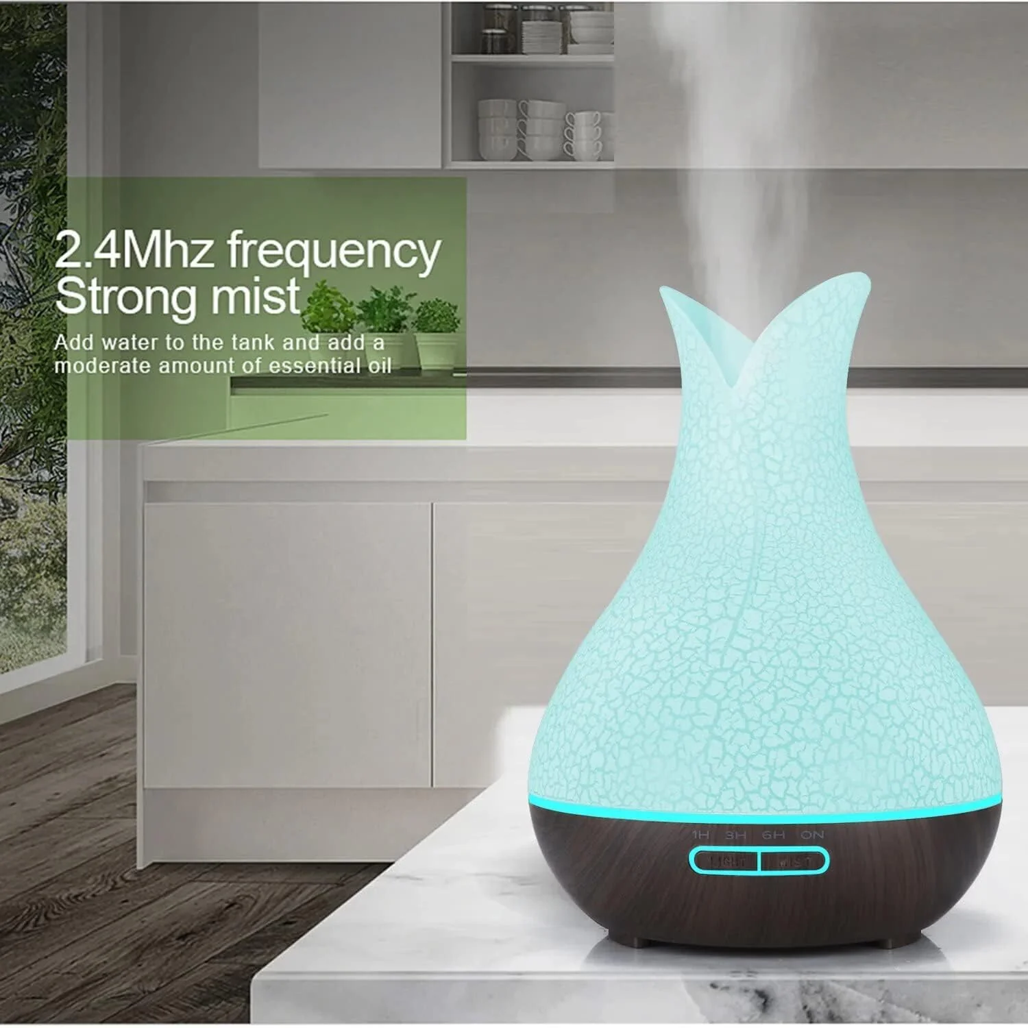 Mobigon Essential Oil Diffuser, Aromatherapy Diffuser 500ml with Remote Control, 4 Timer & Auto-Off Safety Switch, 7 Color LED Lights Mode, 10 Hours Quiet Humidifier for Bedroom - H.Dark Brown
