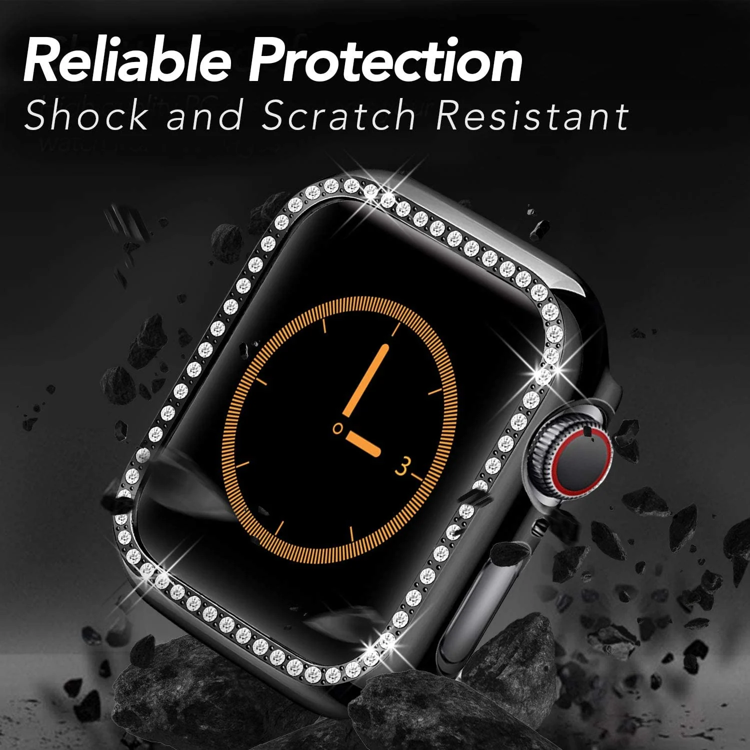 DL3 Mobilak Bumper Diamond Case Compatible with Apple Watch Series 8 Series 7 45mm, Bling Crystal Diamonds PC Plastic Protector Case Cover Frame For Apple Watch Series 8/7 45 mm - Black