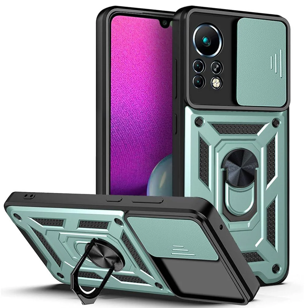 DL3 Mobilak Military-Grade Protective Case with Sliding Camera Cover, Metal Ring Kickstand and Magnetic Car-Mount Support for Infinix Note 11 Pro / Note 11S - Green