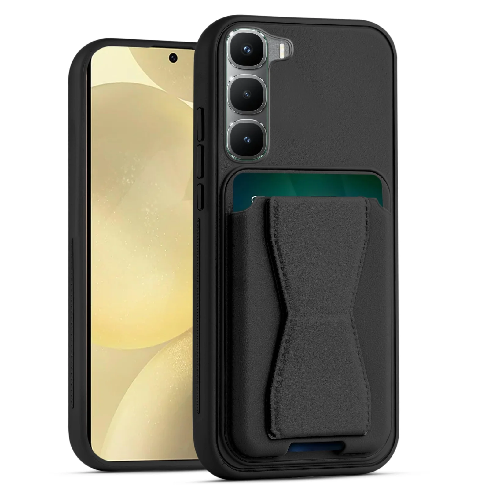 DL3 Mobilak Leather Wallet Case Compatible with Infinix Hot 60 5G/Hot 60i, Leather Back Cover With TPU Frame, Shockproof Protective Phone Case with Card Holder Stand - Black
