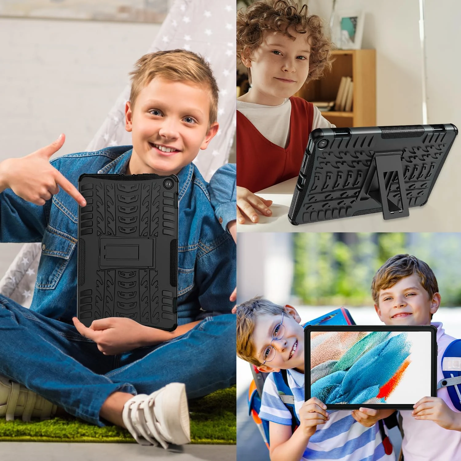 DL3 Mobilak Case For Samsung Galaxy Tab A8 10.5 Inch 2021(-X200/-X205/-X207), Hybrid Rugged Armor Heavy Duty 2 in 1 TPU + PC Combo Dual Layer Shockproof Case with Kickstand - Black