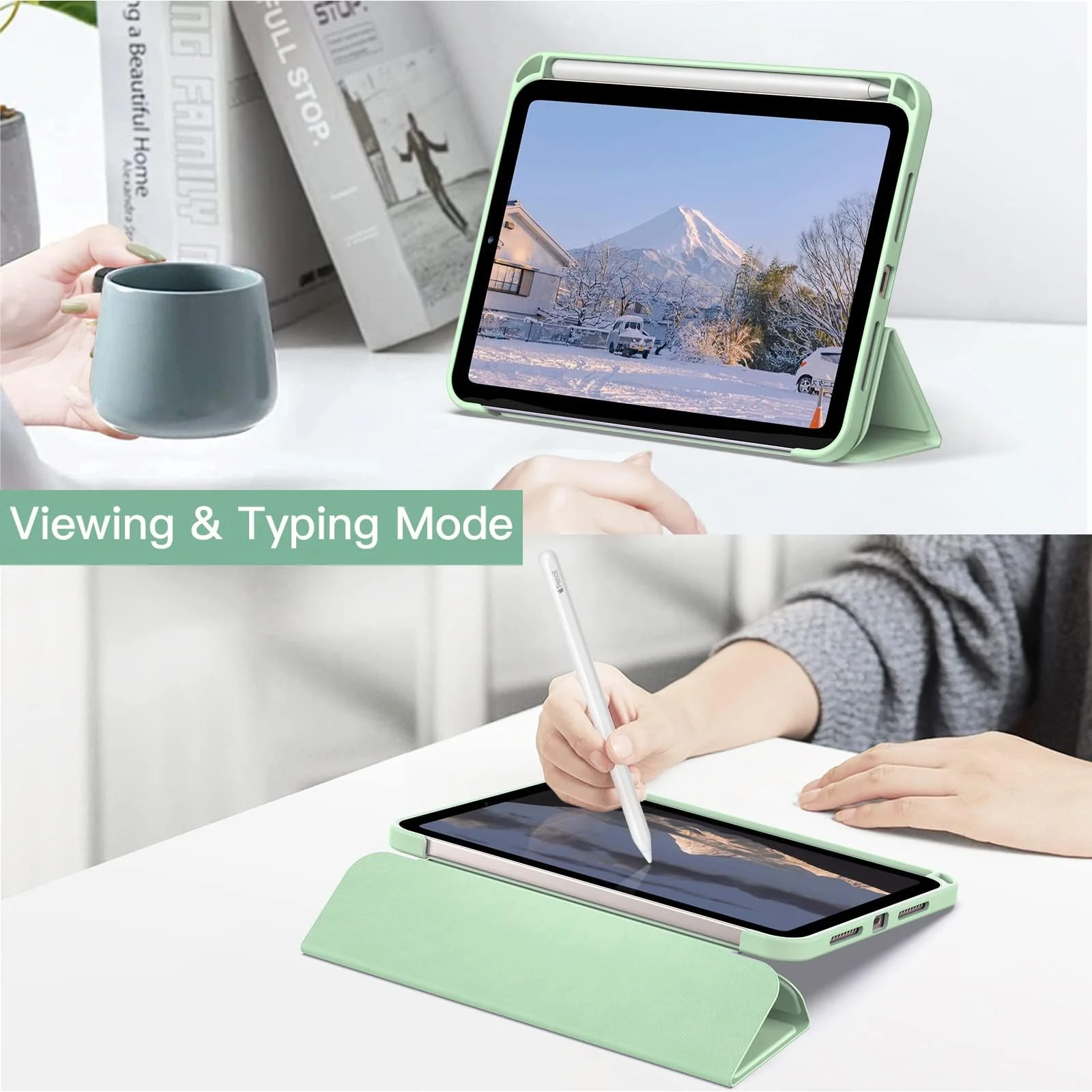 DL3 Mobilak Xiaomi Redmi Pad SE 11 inch Tablet 2023 Case with Pen Holder, Soft TPU Back Trifold Stand Protective Smart Cover Flip, Auto Wake & Sleep - Mint Green