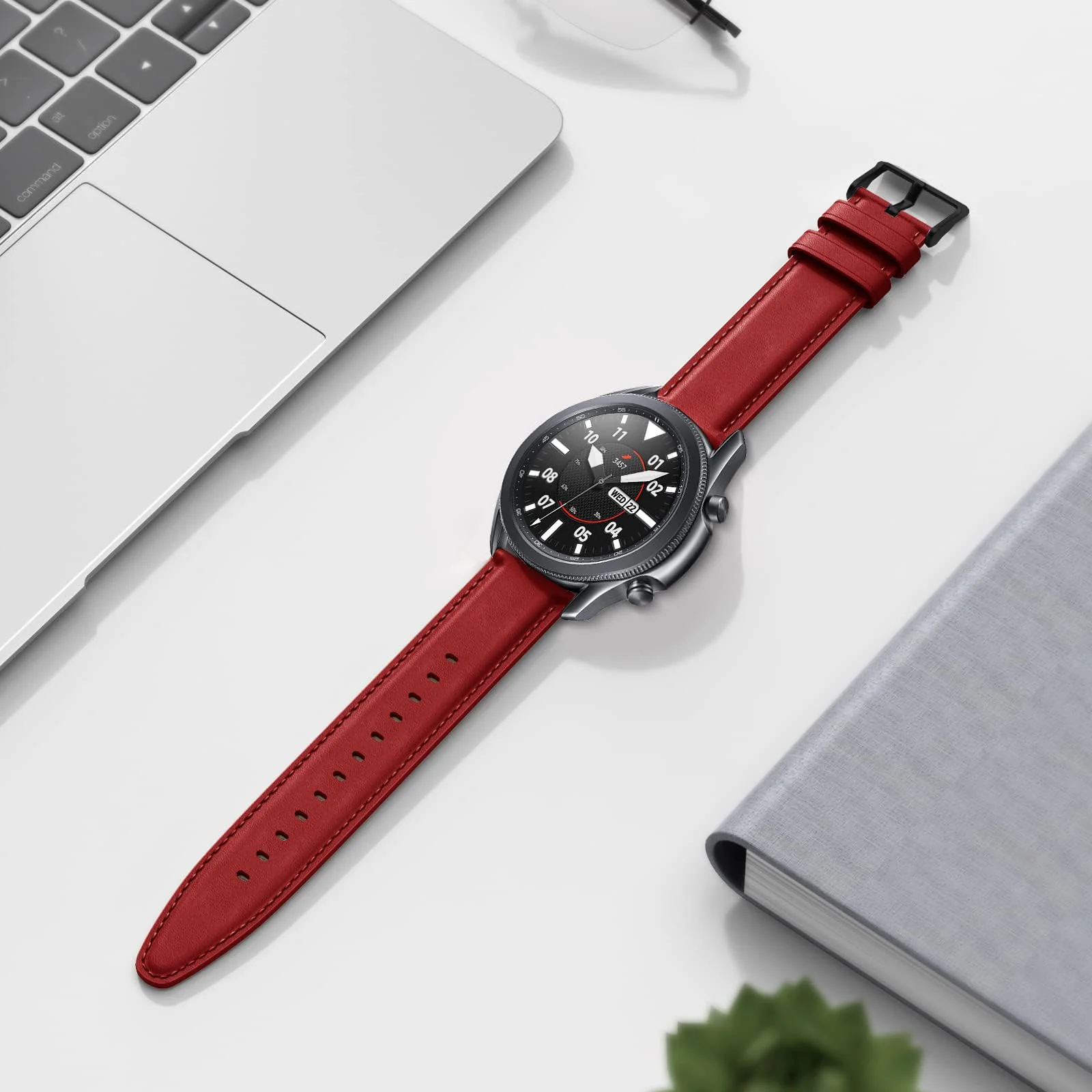 DL3 Mobilak Leather Band 20MM Strap For Samsung Gear Sport/Watch 4/Watch 5/5 Pro /S2 classic/active 2 40mm 44mm/Amazfit GTS 3/ GTS 4/4 Mini/Bip 3/Pro/GTS 2 mini/GTS 2e/Bip U/UPro - Red