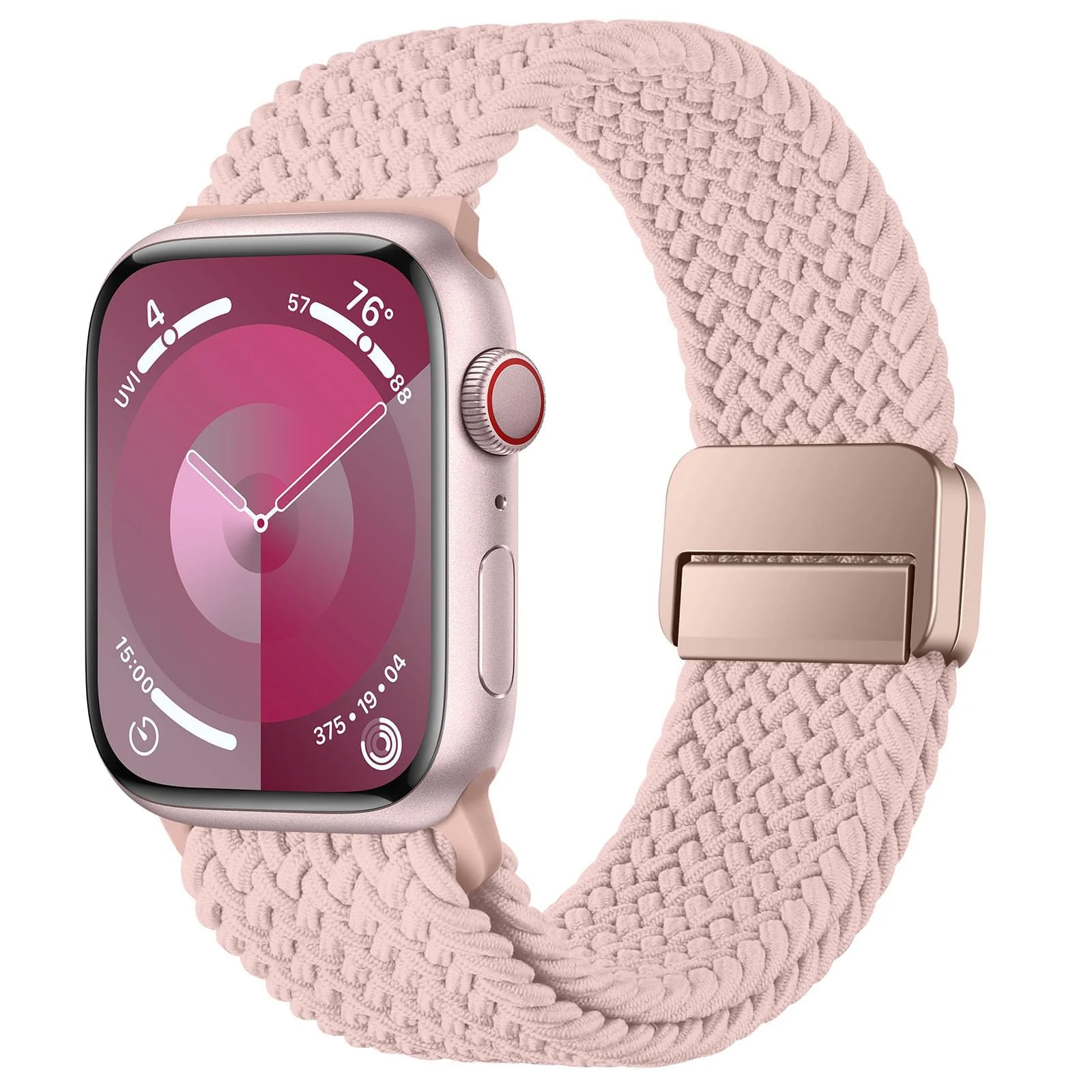 DL3 Mobilak Sport Solo Loop For Apple Watch Band Ultra 49mm 46mm 45mm 44mm 42mm, Adjustable Magnetic Stretchy Nylon Braided Wristband for iWatch SE Series 11 10 9 8 7 6 5 4 3 2 1 (A) - A-Pink