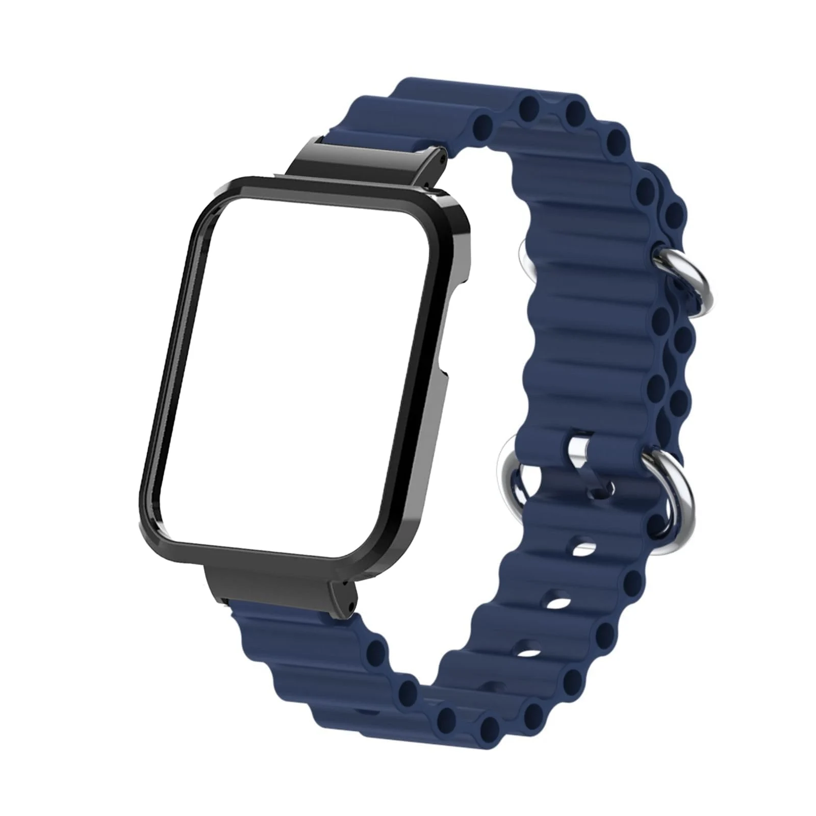 DL3 Mobilak Ocean Strap Compatible with Xiaomi Mi Watch Lite/Redmi Watch, Adjustable Silicone Strap with Metal Buckle, Band With Frame Metal Women Men Replacement Strap - Blue