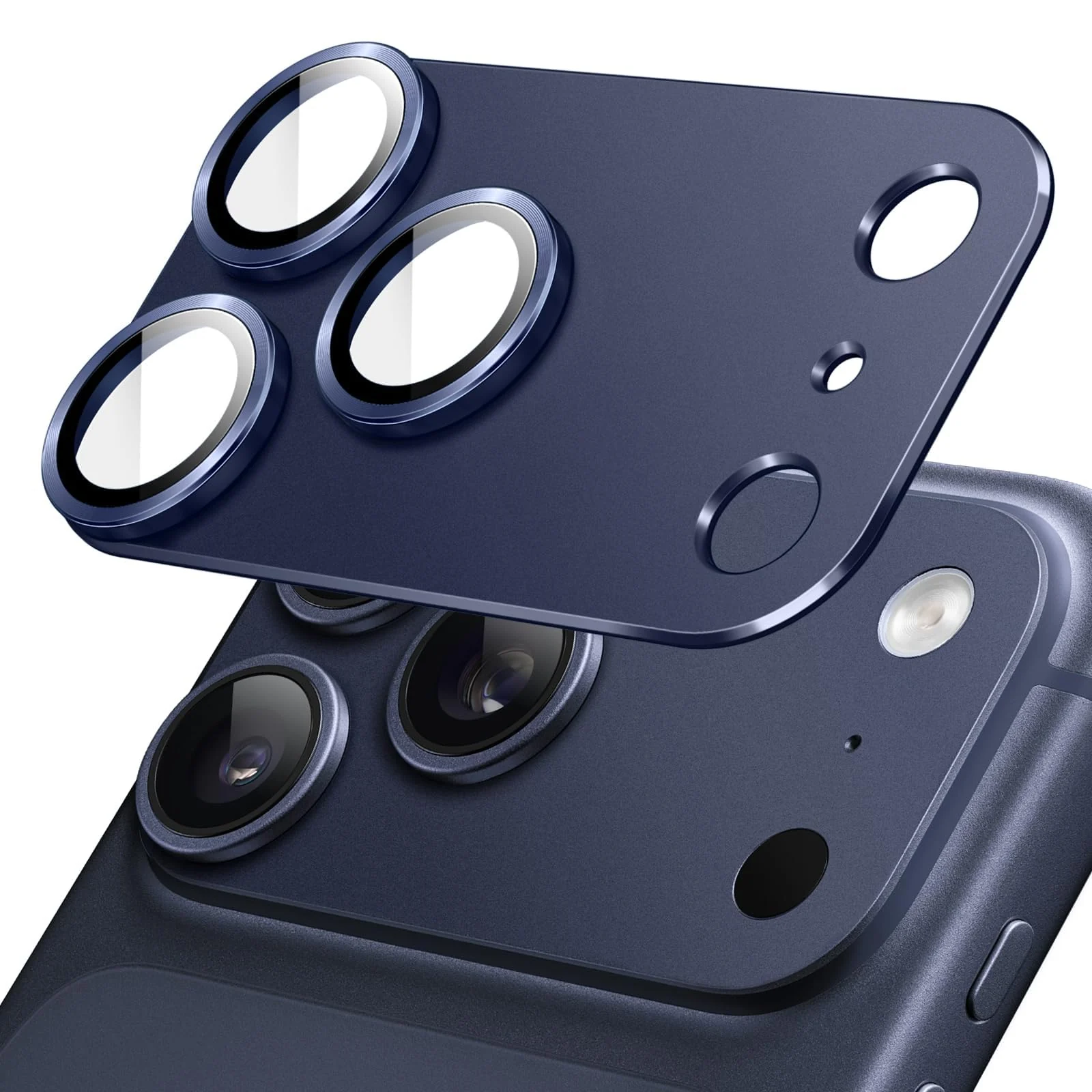 DL3 Mobilak Camera Protection for iPhone 17 Pro Max 6.9-Inch, Full Coverage 9H Tempered Glass Ring Cover, Matte Metal Plate, Does Not Influence on the Case, Pack of 1 - Blue