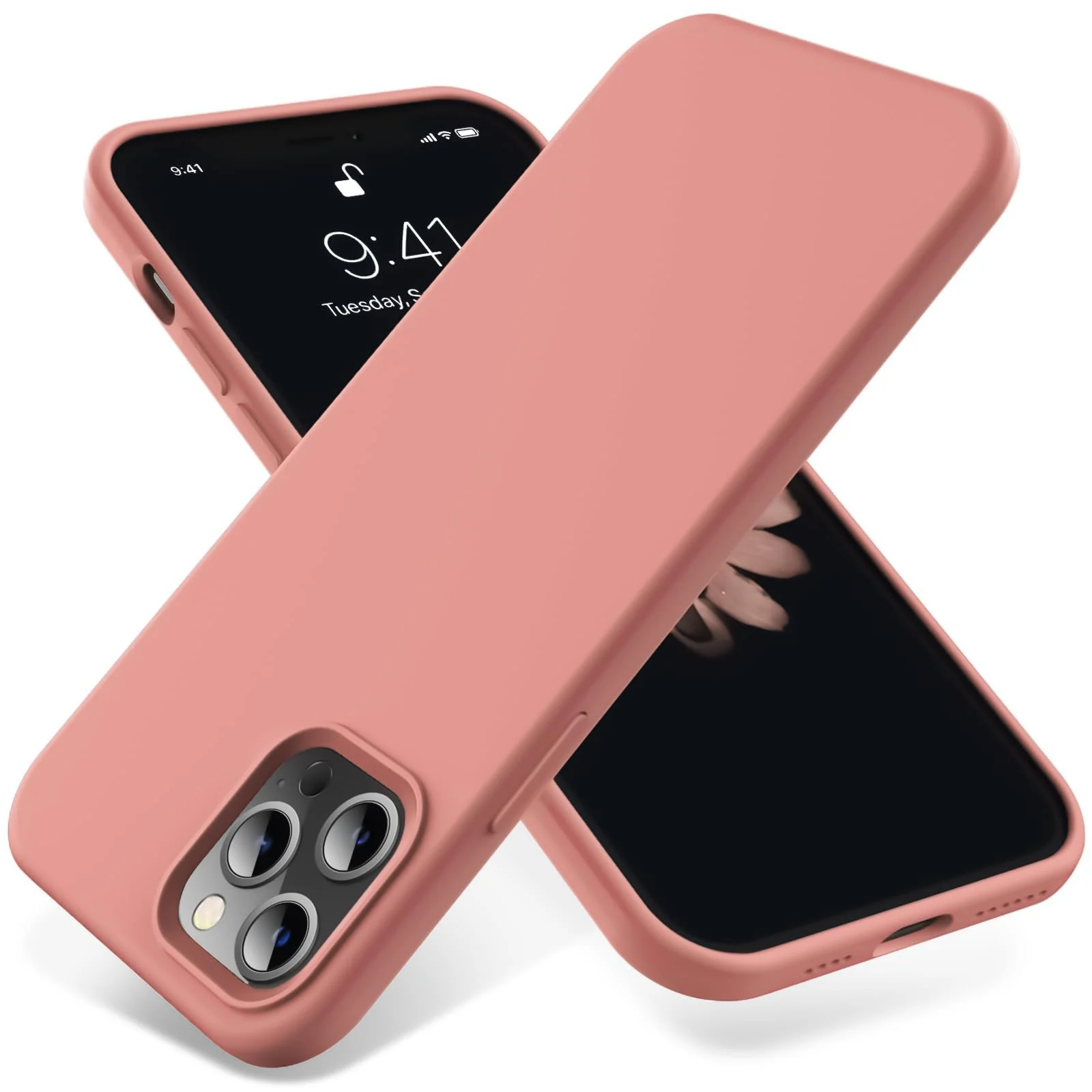 DL3 Mobilak Compatible with iPhone 14 Pro Max (6.7 Inch) Case, Liquid Silicone Case, Full Body Protective Cover, Shockproof, Slim Phone Case, Anti-Scratch Soft Microfiber Lining - Light Orange