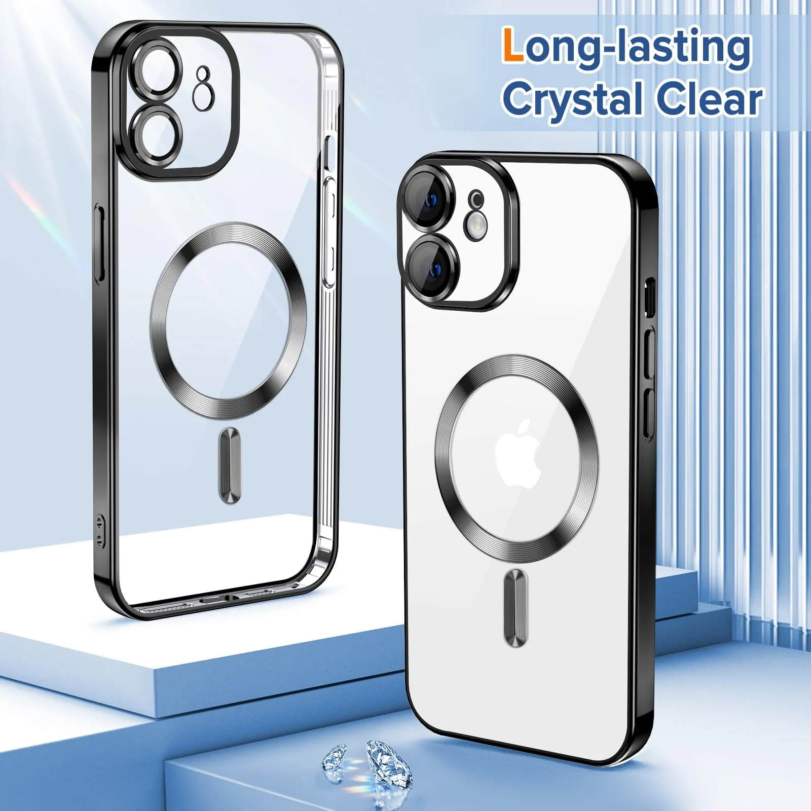 DL3 Mobilak Clear TPU Card Holder Case for iPhone 12 with Camera Protection and Magnetic Car-Mount Support - Black