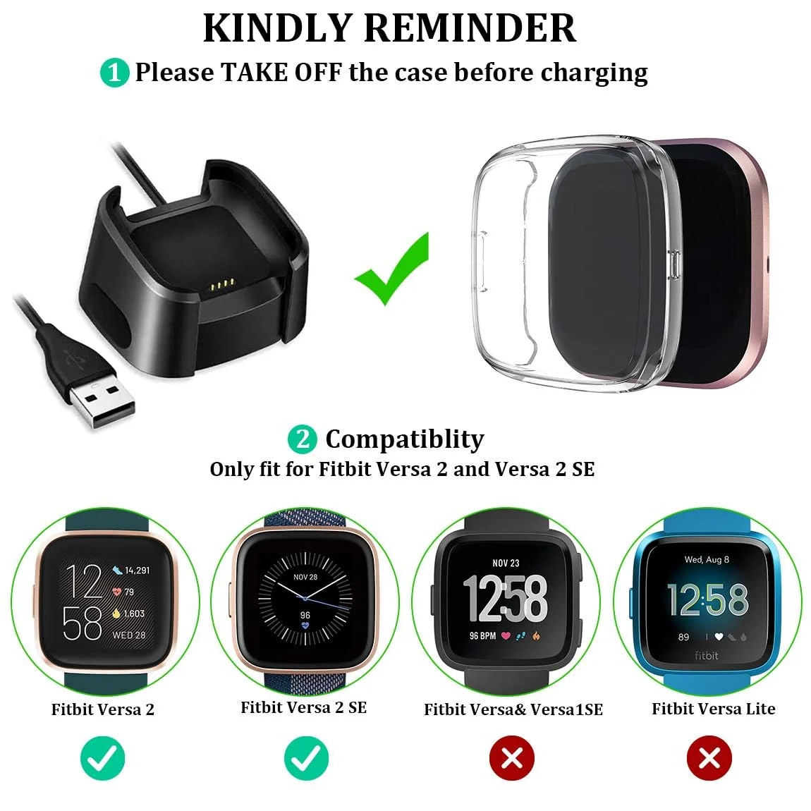DL3 Mobilak Case Compatible with Fitbit Versa 2 Case All-Around with Built-in Screen Protector Watch Soft TPU Shockproof Cover Slim Guard Thin Bumper Shell Protector For Versa 2 - Clear