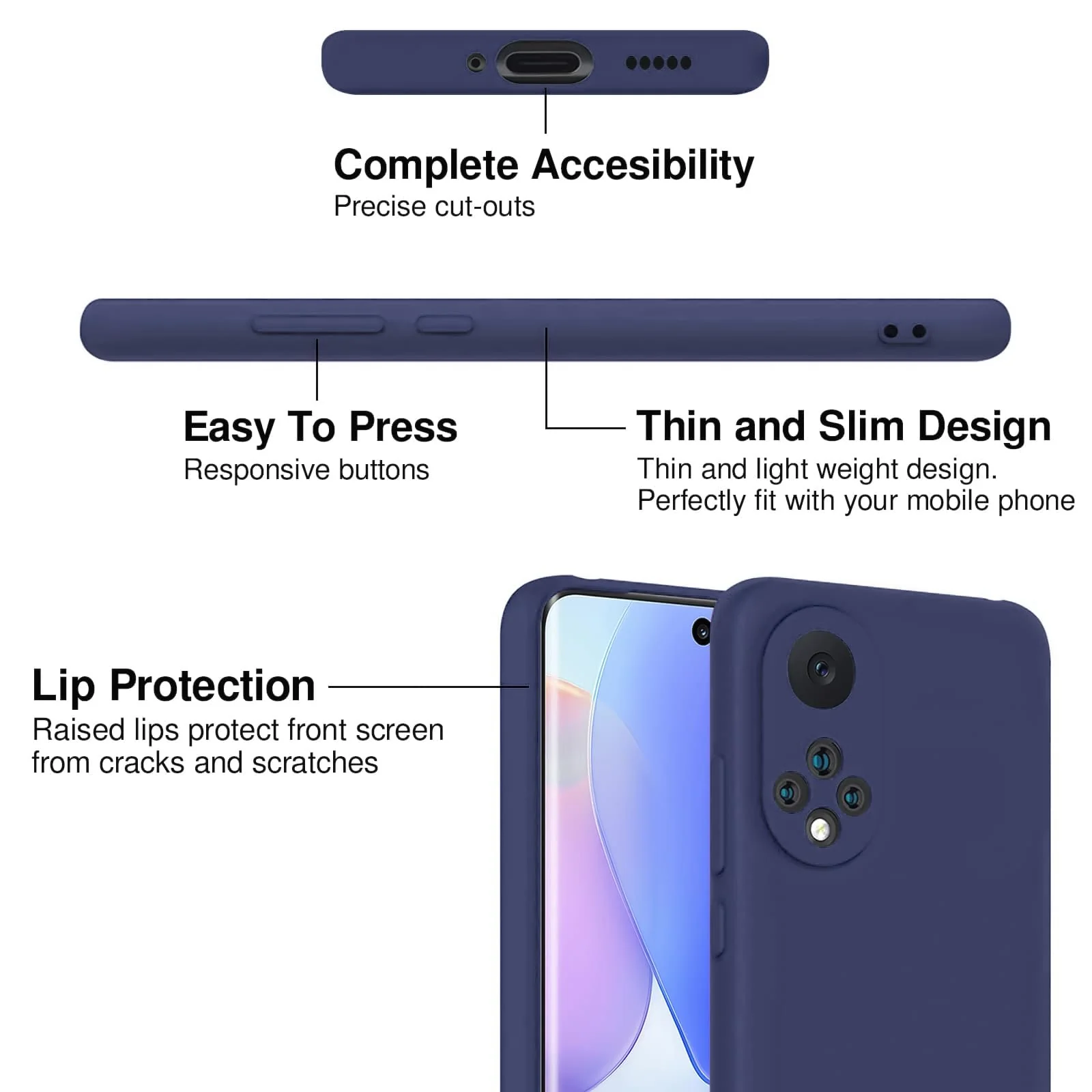 DL3 Mobilak Silicone Protective Case for Honor 50 / Huawei Nova 9, Shock-absorbing protection, Scratch-resistant surface, Soft microfiber lining - Blue 2