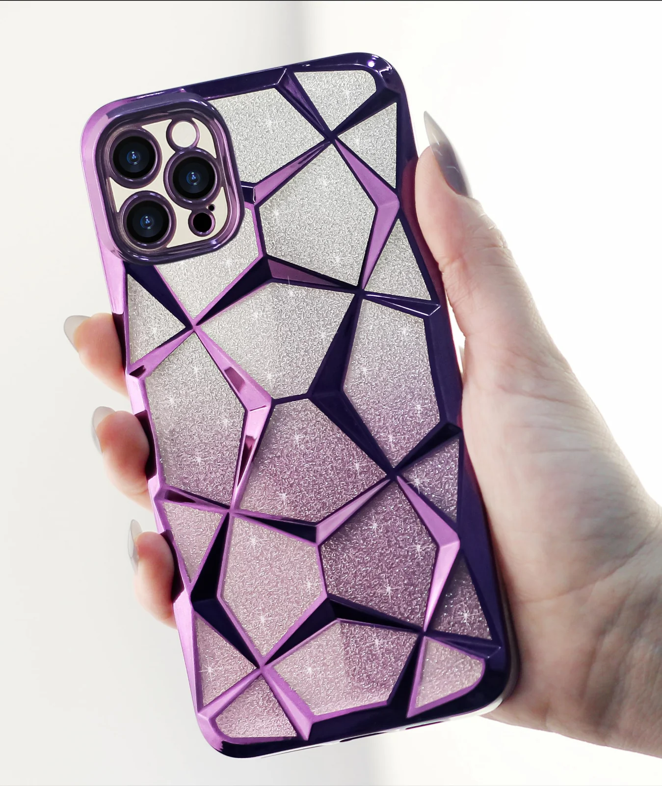 DL3 Mobilak Compatible with iPhone 14 Pro Max 6.7-Inch Case Plating Bling Gradient Glitter Clear Cover Soft TPU Silicone Cute Camera Protection Shockproof Back for Women Girls Case - Purple
