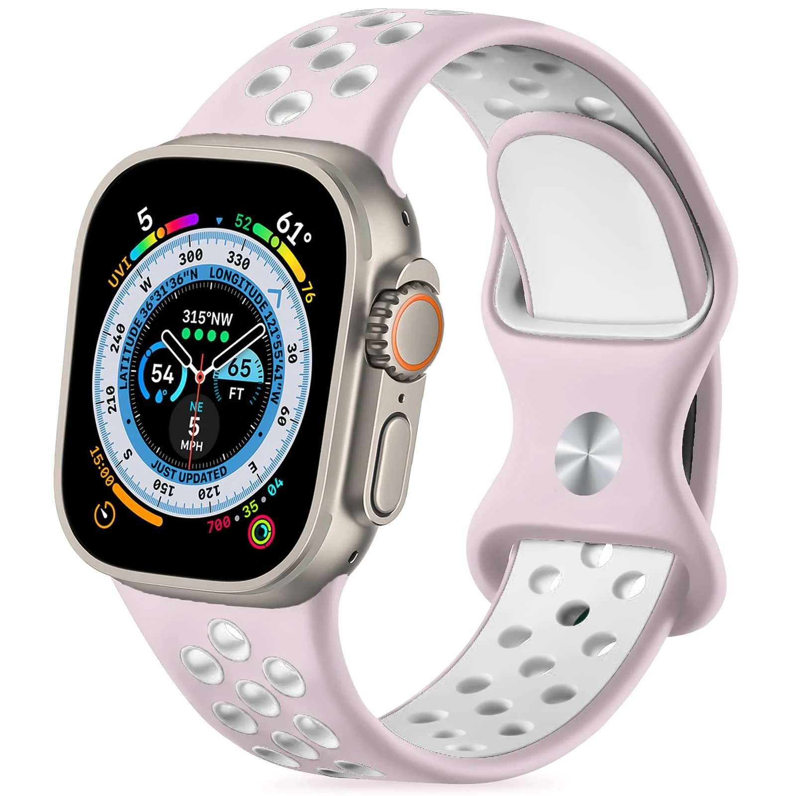 42mm/44mm/45mm/49mm — DL3 Mobilak Sport Strap For Apple Watch 49mm 45mm 44mm 42mm 41mm 40mm 38mm, Breathable Silicone Double Hole Band, for iWatch Ultra 2 Series 9 8 7 6 5 4 3 SE (&, 42mm/44mm/45mm/49mm) - Pink & White