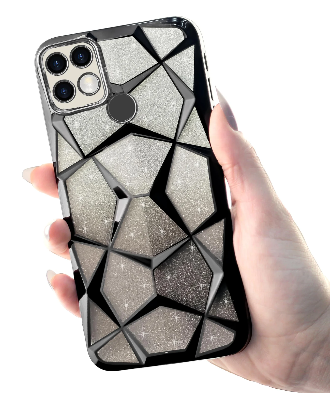 DL3 Mobilak Compatible with OPPO A15 / OPPO A15S Case Plating Bling Gradient Glitter Clear Cover Soft TPU Silicone Cute Camera Protection Shockproof Back for Women Girls Case - Black