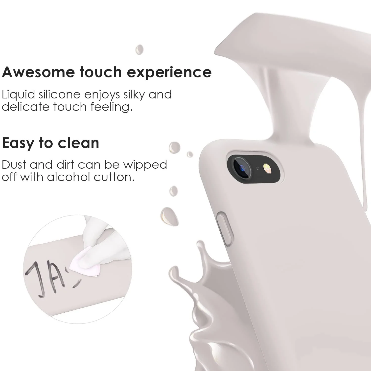 DL3 Mobilak Liquid Silicone Protective Case with Soft Microfiber Lining for iPhone SE 2022, SE 2020, iPhone 7, iPhone 8 - Stone