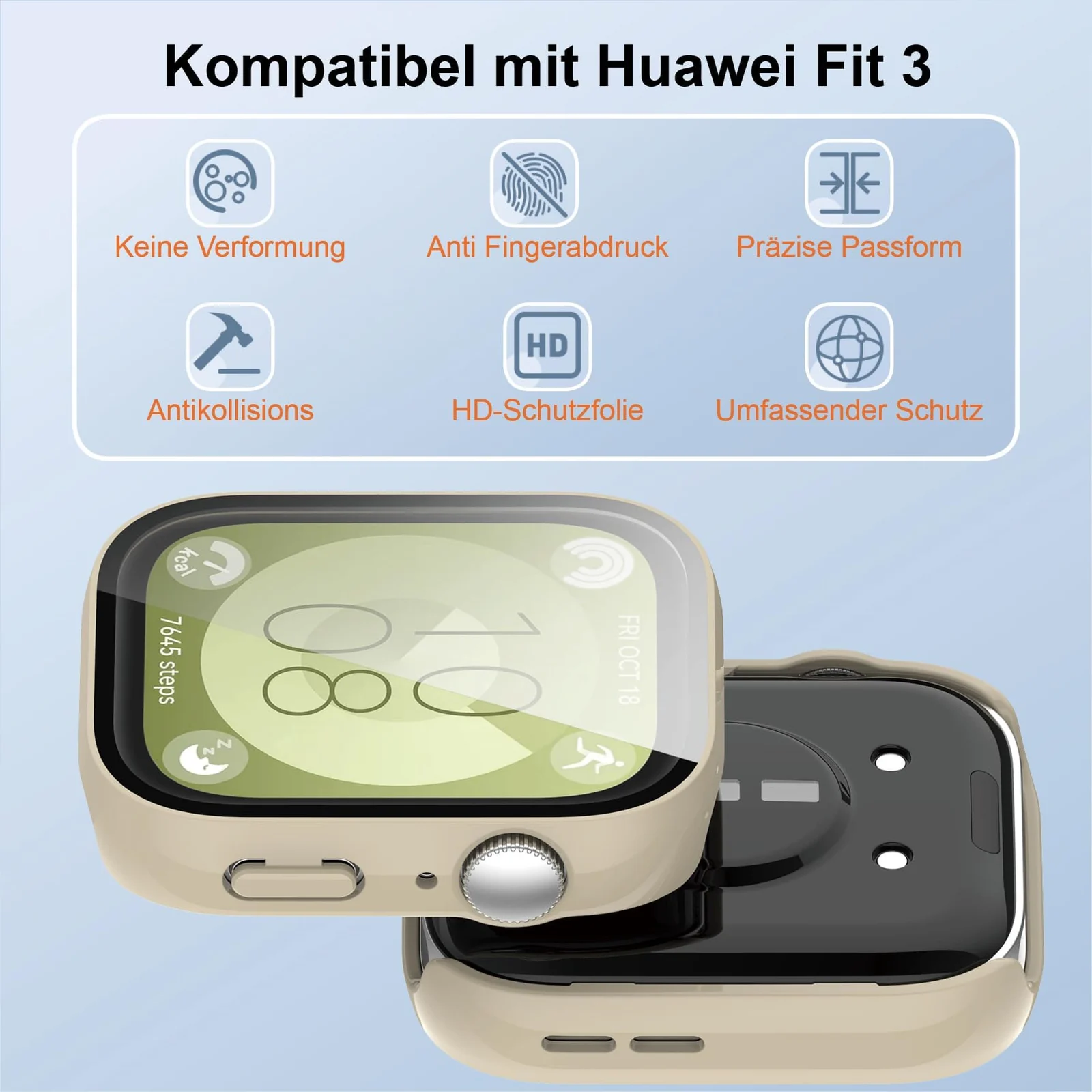 DL3 Mobilak Case Compatible with Huawei Watch Fit 3, Full Coverage Slim Hard Case Protective Bumper Built-in Tempered Glass Screen Protector Shell for Huawei Watch Fit 3 - Ivory