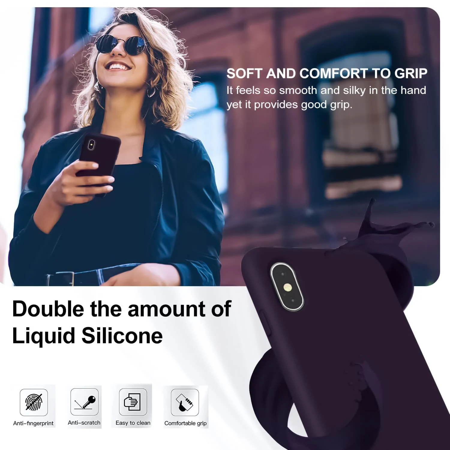 DL3 Mobilak Compatible with iPhone XS Max Case, Liquid Silicone Case, Full Body Protective Cover, Shockproof, Slim Phone Case, Anti-Scratch Soft Microfiber Lining - Elderberry