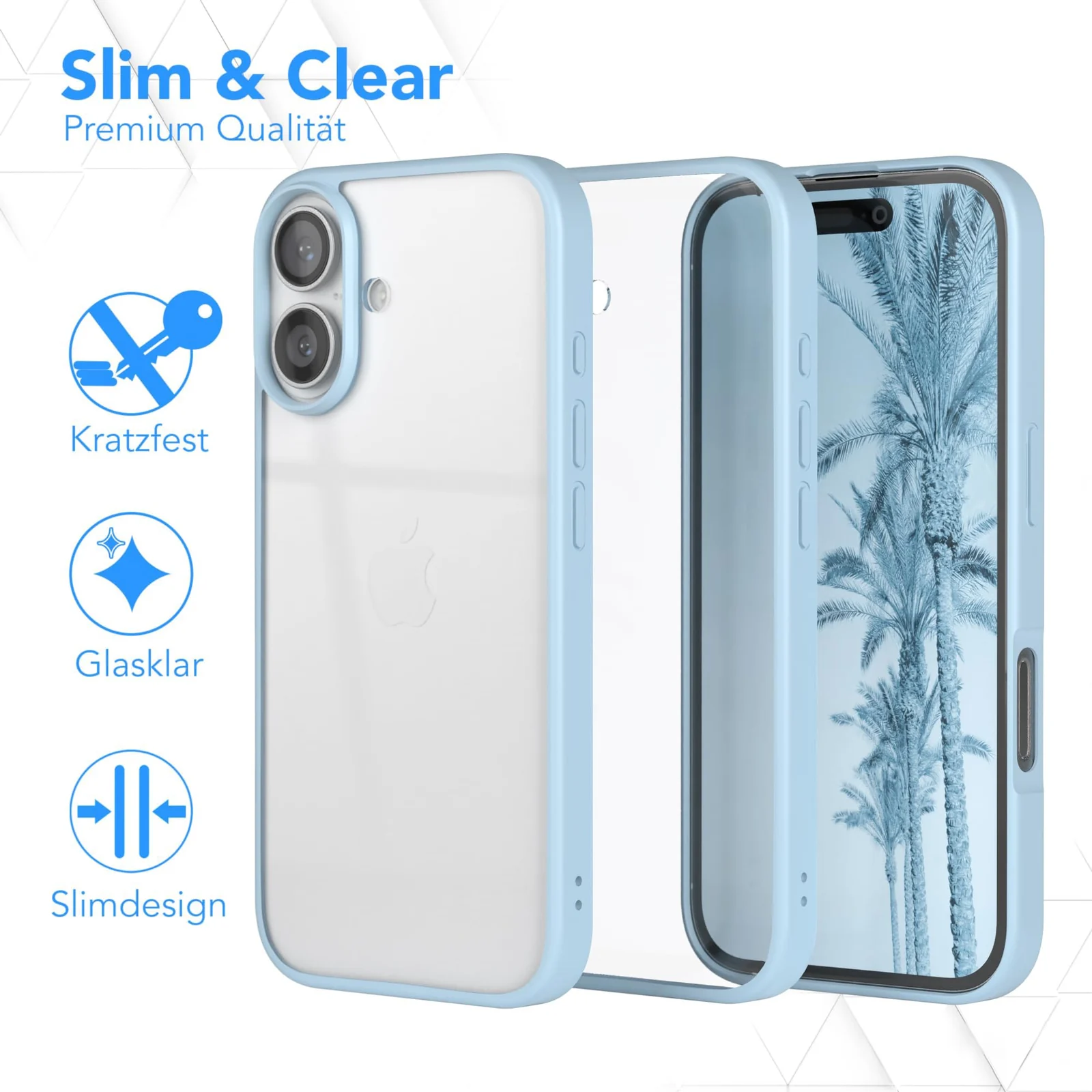 DL3 Mobilak Case For iPhone 16 6.1-Inch, Crystal Clear Case [Not Yellowing] [Military Grade Drop Protection] Shockproof Protective Case Transparent Protective Slim Cover - Light Blue