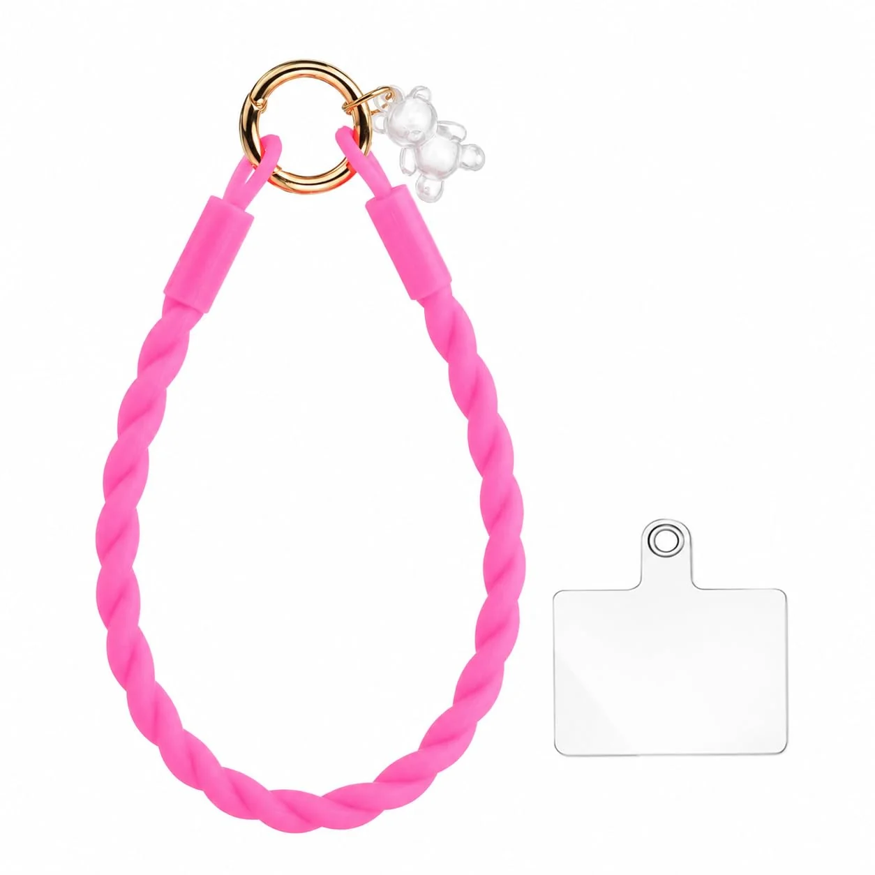 DL3 Mobilak Silicone Crystal Lanyard, 30cm Phone Wrist Strap Lanyard Keychain Office Wrist Strap with Clasp and Bear for Women Phone ID Card, Keys Strap - Pink
