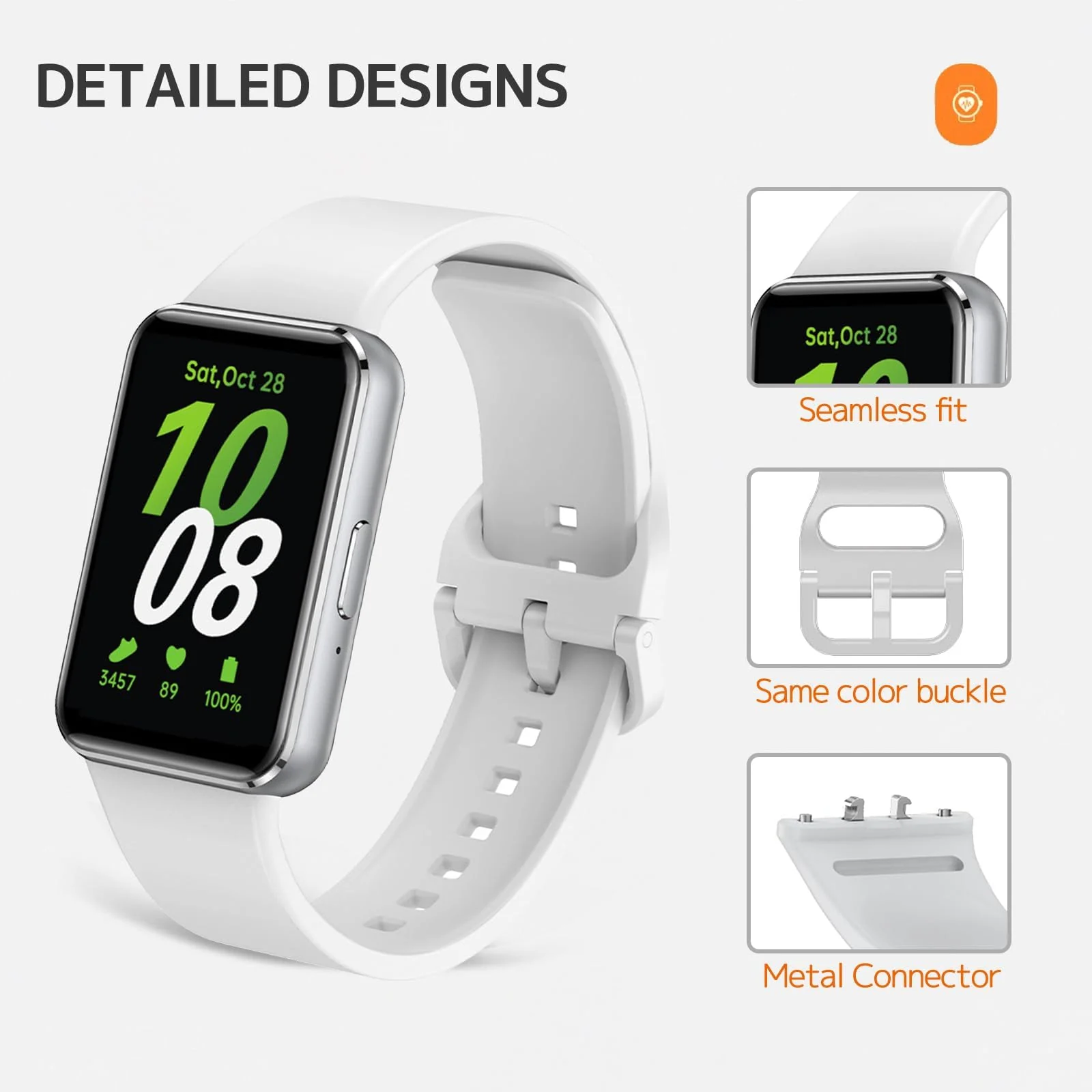 DL3 Mobilak Compatible with Samsung Galaxy Fit 3 Band, Adjustable Length Wristband Bracelet Soft Silicone Accessory Replacement Strap for Samsung Galaxy Fit 3 for Women Men - White