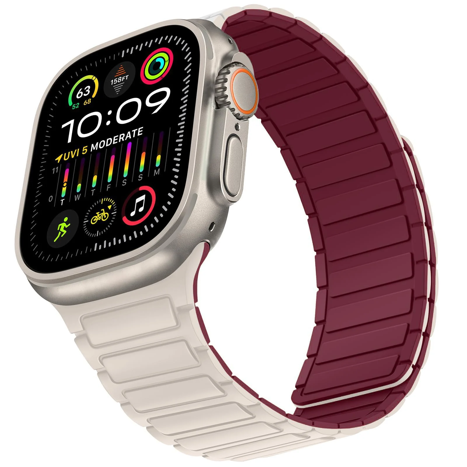 DL3 Mobilak Silicone Straps Compatible with Apple Watch Ultra Strap 49mm 46mm 45mm 44mm 42mm, Loop Band with Strong Magnetic Closure Designed for iWatch Ultra Ultra 2 Series 11 10 9 8 7 6 5 4 3 2 1 SE - Starlight/Wine Red