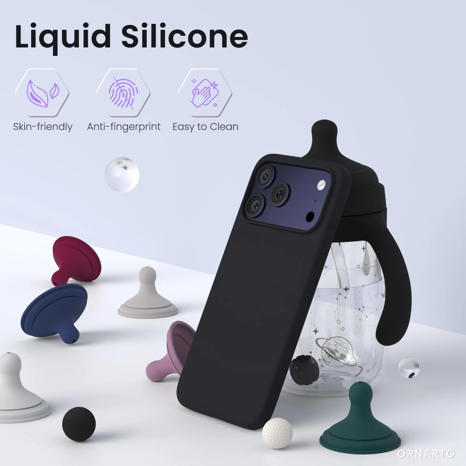 DL3 Mobilak Liquid Silicone Case for iPhone 17 Pro 6.3-Inch, Supports wireless charging, Shock-absorbing protection, Scratch-resistant surface - Black