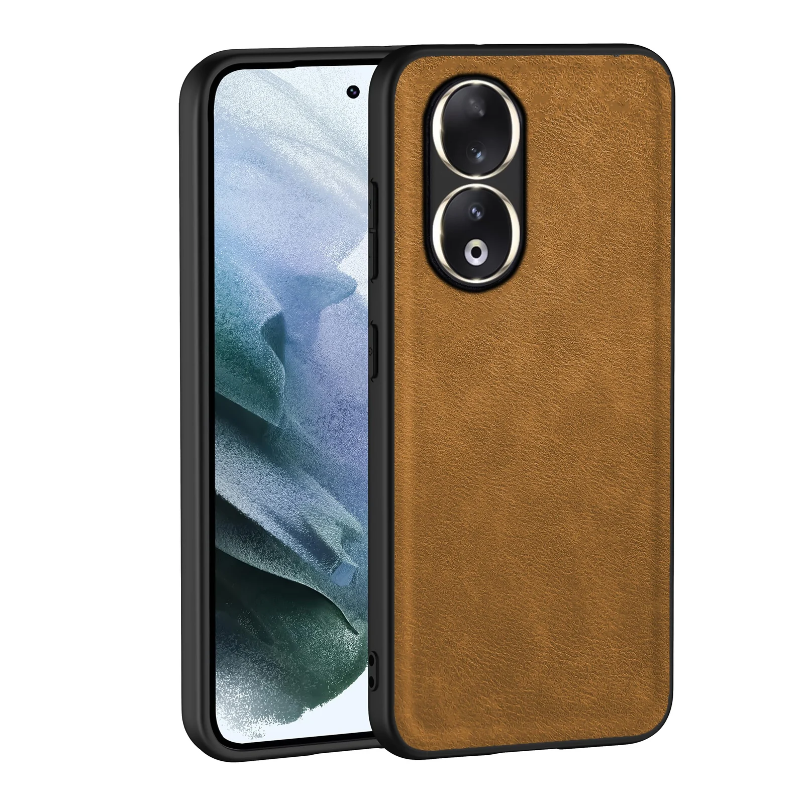 Dl3 Mobilak Case for Honor 90 Leather Case,Anti-Drop, Anti-Shock, Non-Slip Texture,Simple Cell Phong Cover (Havana)