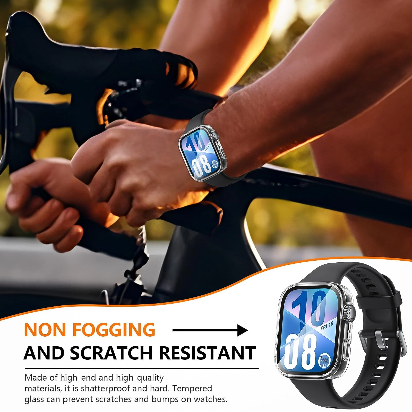 DL3 Mobilak Case Compatible with Huawei Watch Fit 4, Full Coverage Slim Hard Case Protective Bumper Built-in Tempered Glass Screen Protector Shell for Huawei Watch Fit 4 - Clear