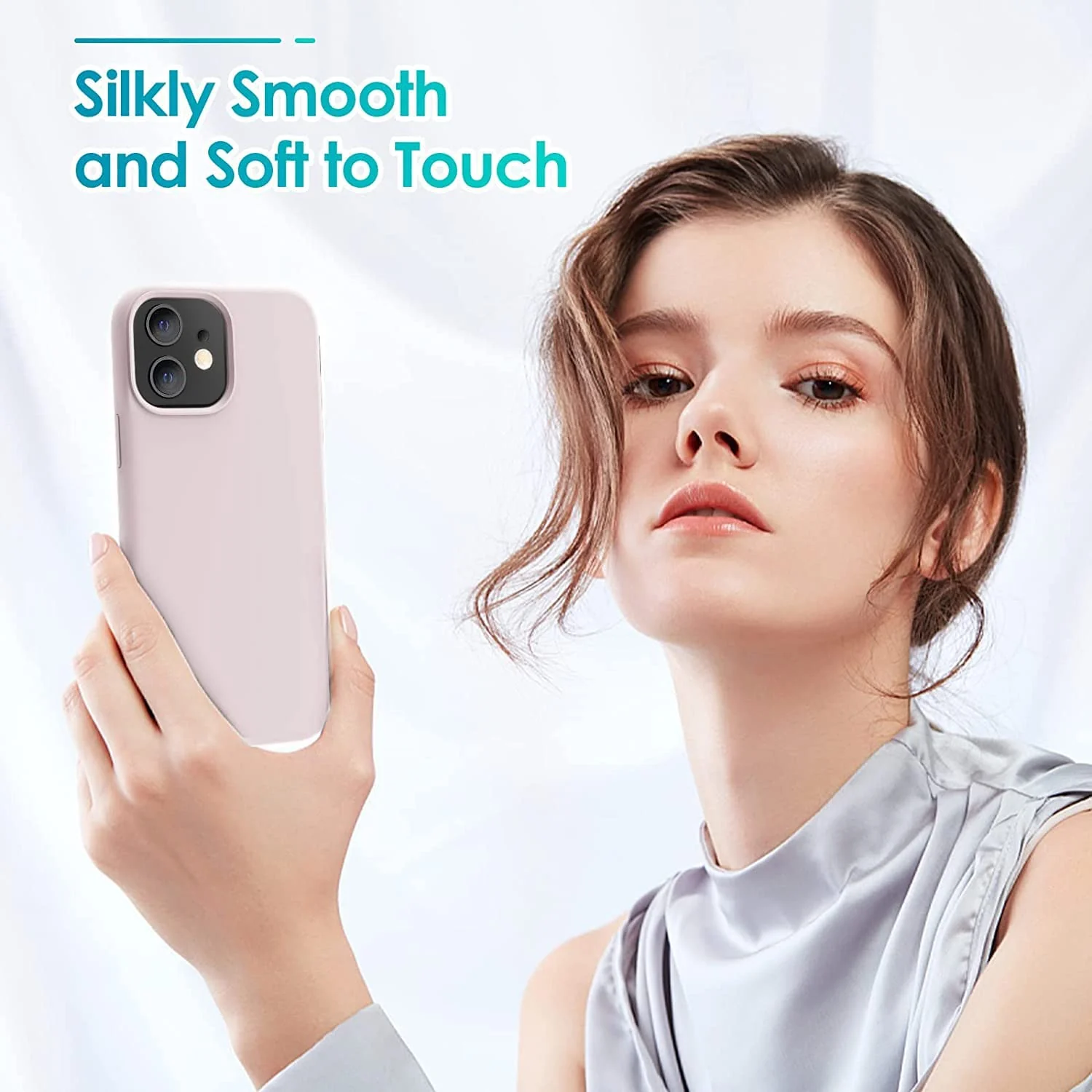 DL3 Mobilak Liquid Silicone Protective Case for iPhone 11 (6.1 Inch) with Camera Protection and Microfiber Lining - Chalk Pink