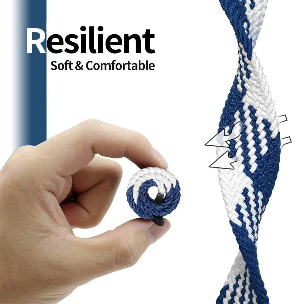 DL3 Mobilak Band 22MM Nylon Braided Solo Loop Strap For Samsung galaxy watch3 45mm/galaxy 46mm/Gear S3/Huawei watch GT3 46MM/GT2E/GT2 Pro/GT GT2 46MM/Amazfit GTR 2/2e/3/4 (Small) - Blue White