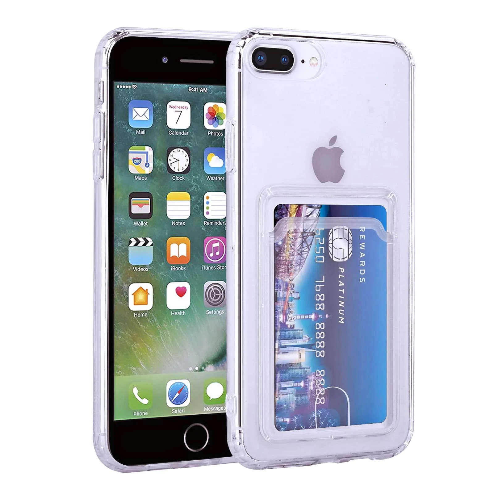 DL3 Mobilak Compatible with Apple iPhone 7/8 Plus Wallet Case with Card Holder, Precision Cut-Outs and TPU Bumper for Shock Absorption, Anti-Scratch Smudge-Proof (Matte ) - Clear