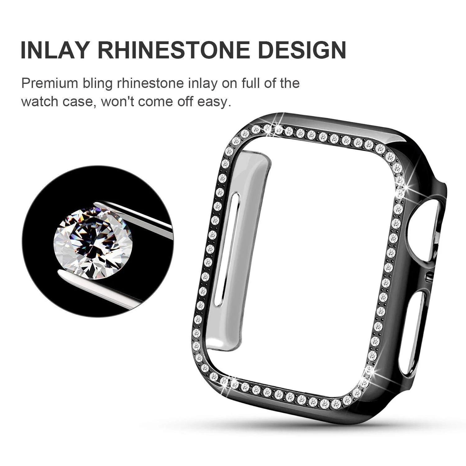 DL3 Mobilak Bumper Diamond Case Compatible with Apple Watch Series 8 Series 7 45mm, Bling Crystal Diamonds PC Plastic Protector Case Cover Frame For Apple Watch Series 8/7 45 mm - Black