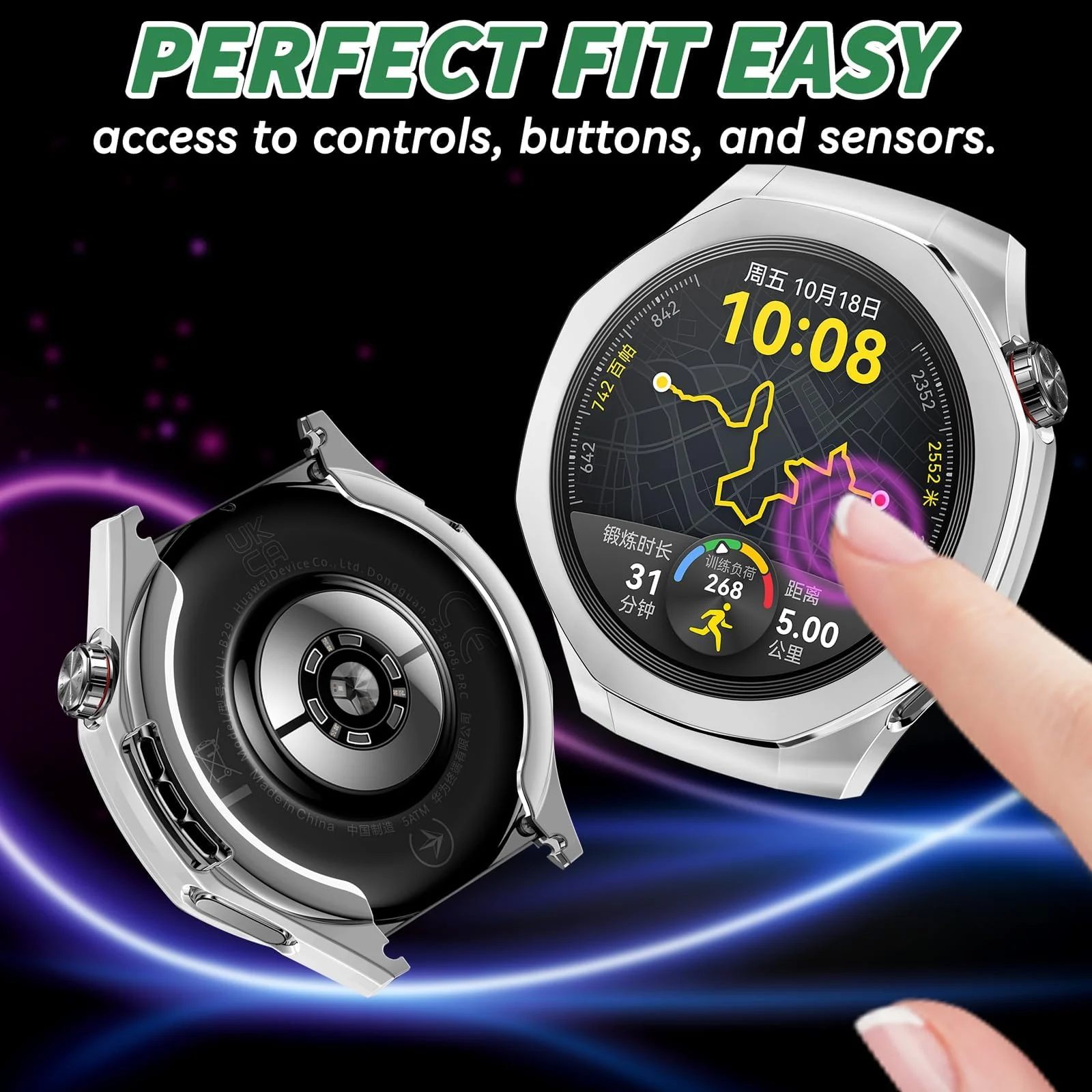 DL3 Mobilak Protective Case compatible with Huawei Watch GT 5 Pro 46mm, All-around Flexible TPU Case with Built-in Screen Protector, Soft Frame & Shockproof Cover fit Huawei Watch GT5 Pro - Silver