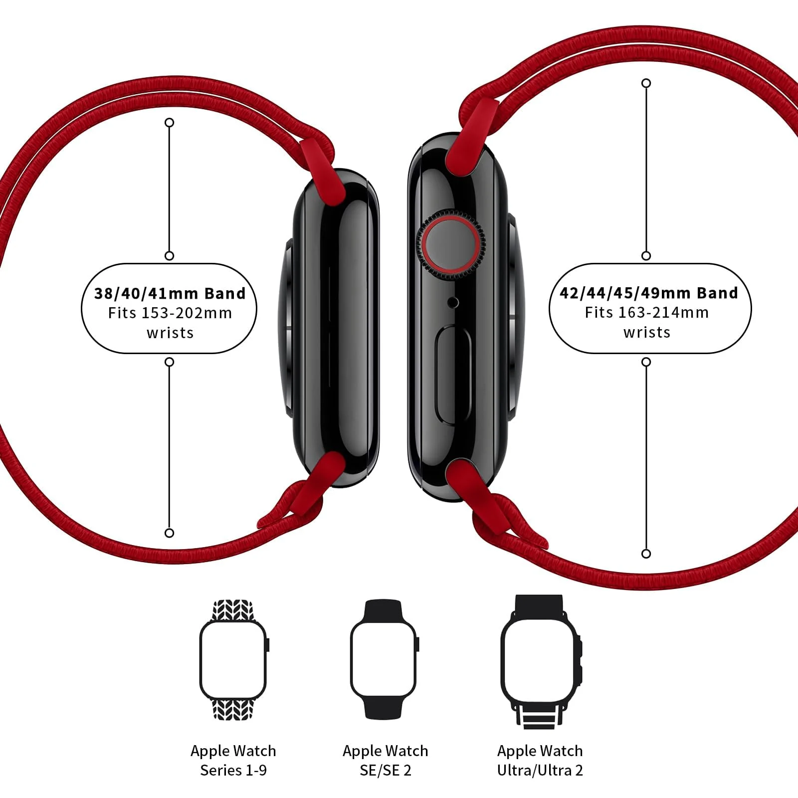 DL3 Mobilak Nylon Solo Loop Stretchy Straps For Apple Watch Band 49mm 45mm 44mm 42mm 41mm 40mm 38mm, Elastic Wristbands for iwatch Ultra 2 Series 9 8 7 6 5 4 3 2 1 (Multi Color, 42MM/44MM/45MM/49MM) - Black