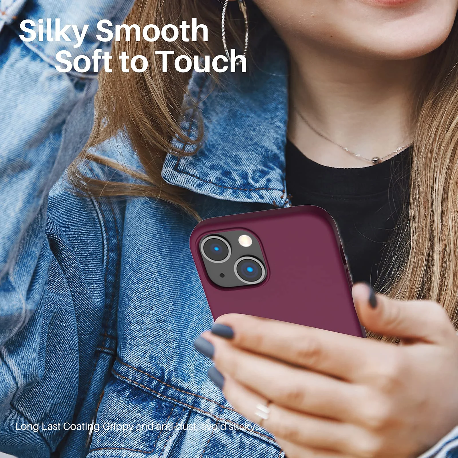 "DL3 Mobilak Liquid Silicone Protective Case with Soft Microfiber Lining for iPhone 15 Plus, iPhone 14 Plus "" - Wine Red"