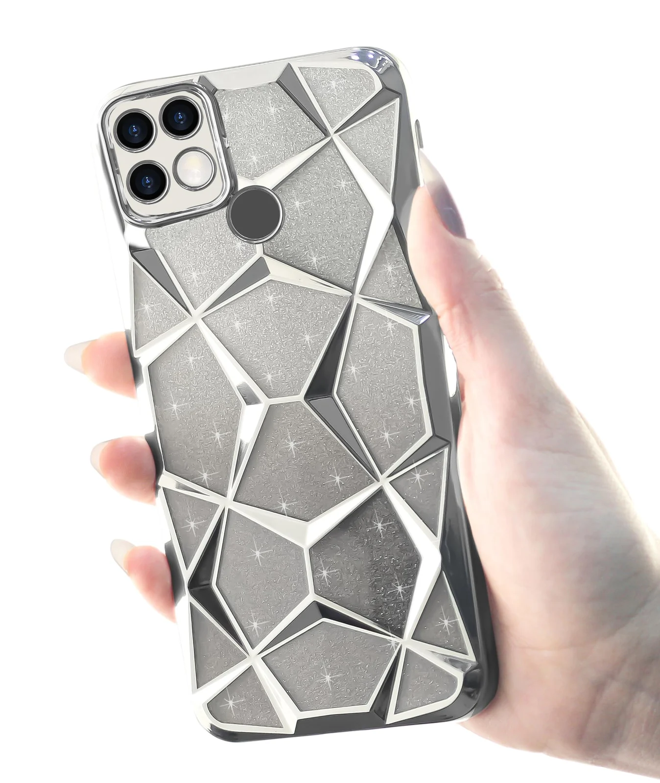 DL3 Mobilak Compatible with OPPO A15 / OPPO A15S Case Plating Bling Gradient Glitter Clear Cover Soft TPU Silicone Cute Camera Protection Shockproof Back for Women Girls Case - Silver