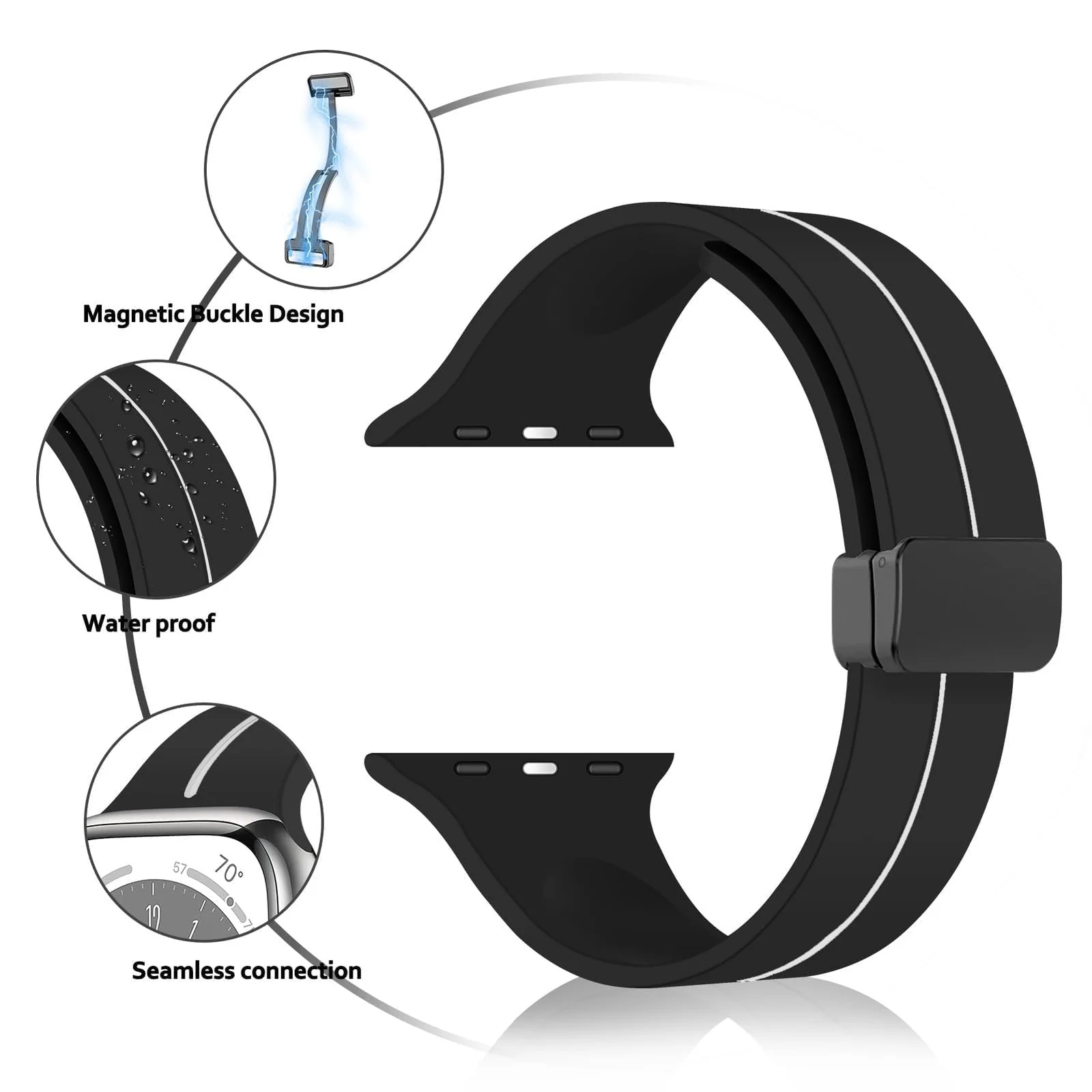 DL3 Mobilak Magnetic Bands for Apple Watch Ultra/Ultra 2 Band 49mm 45mm 44mm 42mm 41mm 40mm 38mm, Soft Sport Silicone Strap for iwatch Series 9/8/7/6/5/4 ( & White, 38mm/40mm/41mm), unisex-adult - Black