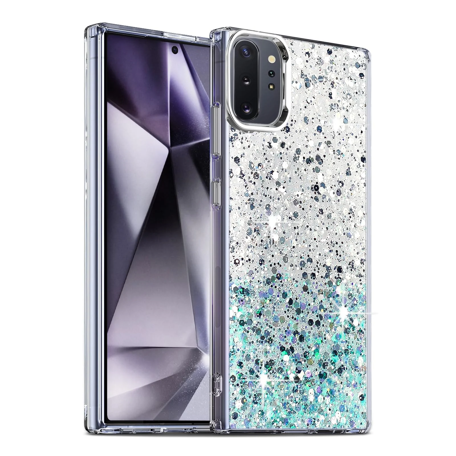 DL3 Mobilak Glitter Rhinestone Protective Case for Samsung Galaxy Note 10+ Plus with Shockproof Design - White Green