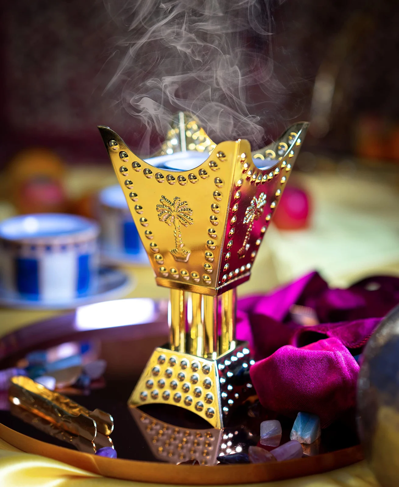 Mobigon Arabian Electric Incense Burners metal Vintage Arabic Burner, Middle Eastern Incense Holder- Electric Incense Burner Bakhoor Suitable For Arabian Oud, Home, Hotel Decor - A. Gold