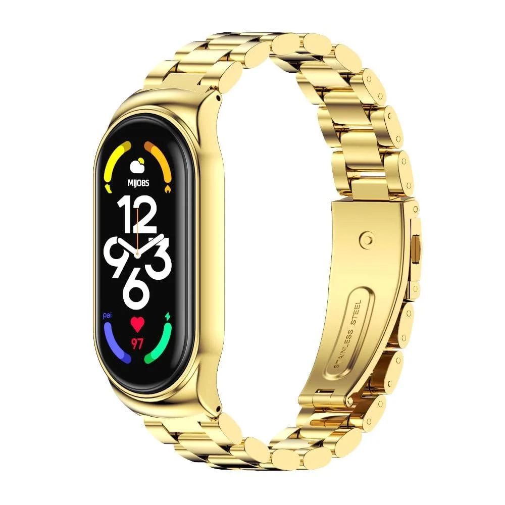 DL3 Mobilak Compatible For Xiaomi Mi Band 7 Strap, Metal Bracelet MiBand 7 Waterproof Stainless Steel Wrist Strap Accessory Band Strap for Xiaomi Mi Smart Band 7 - Gold