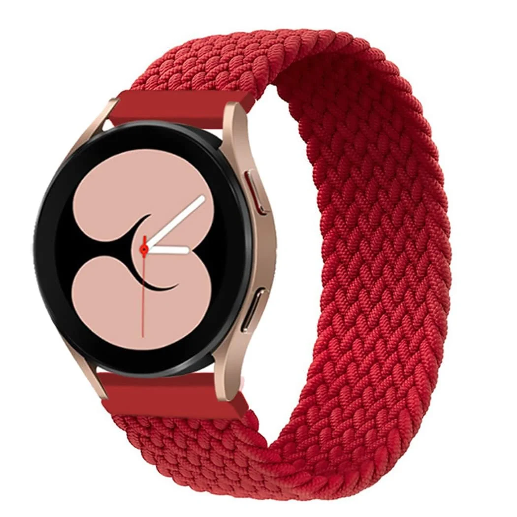 DL3 Mobilak Band 20MM Nylon Braided Solo Loop Strap For Samsung Gear Sport/Watch 6/5/4 40mm 44mm/Watch 6 Classic 43mm 47mm/ 5 Pro 45mm/active 2 40mm 44mm (Small) - Red