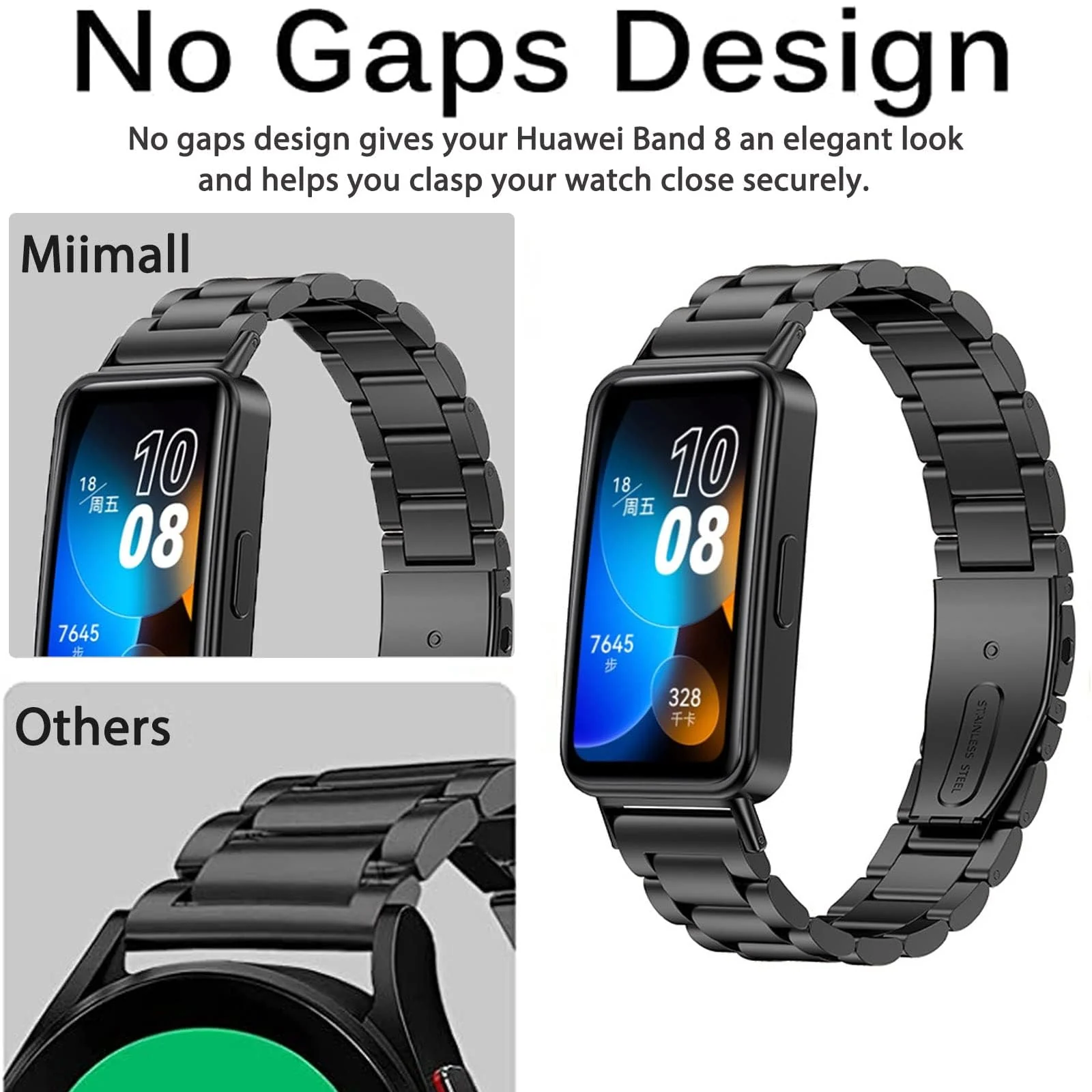 DL3 Mobilak Metal Strap Compatible with HUAWEI Band 10 / HUAWEI Band 9 / HUAWEI Band 8, Stainless Steel Replacement Band with Folding Clasp, Adjustable Replacement Bracelet Wristband - Black
